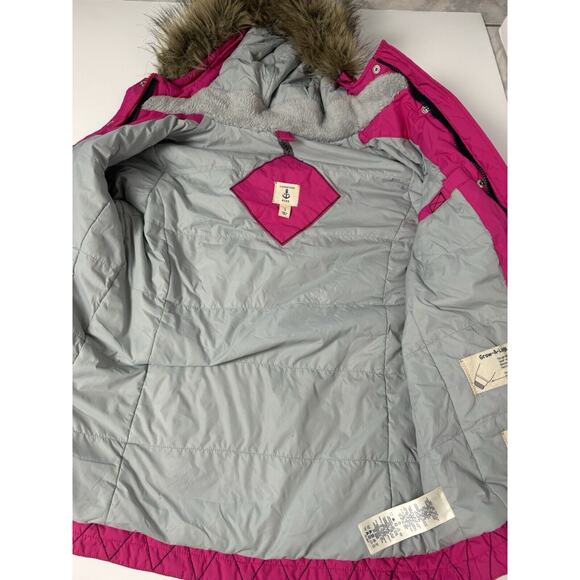 Lands' End Kids Grow-a-longs Jacket Coat L / 14 Pink Parka Fur Trimmed Hooded - Picture 5 of 11
